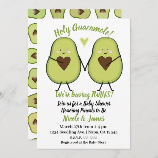 Holy Guacamole Hart Avocado Baby shower Twins Kaart (Voorkant / Achterkant)