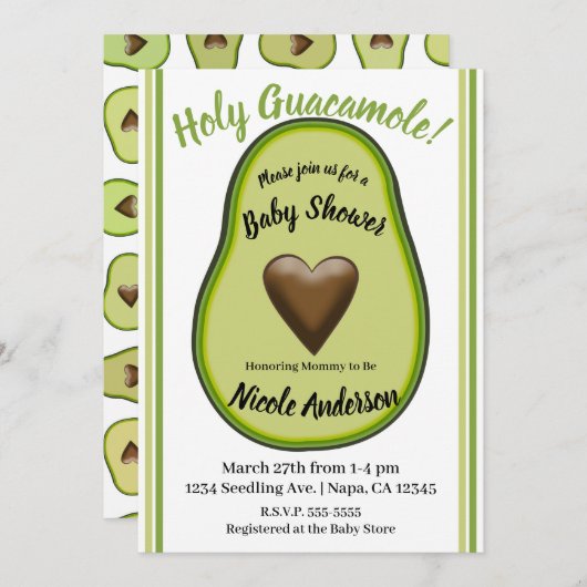 Holy Guacamole Heart Avocado Baby shower Kaart (Voorkant / Achterkant)