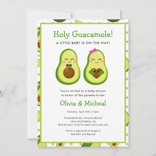 Holy Guacamole Kawaii Avocado Baby shower Kaart (Voorkant)