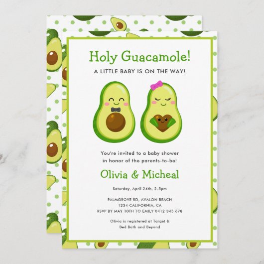 Holy Guacamole Kawaii Avocado Baby shower Kaart (Voorkant / Achterkant)