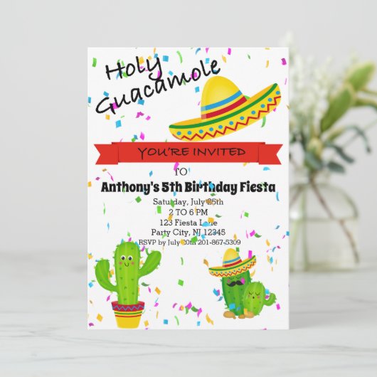 Holy Guacamole Kids Verjaardagsfeestje Uitnodiging (Staand voorkant)