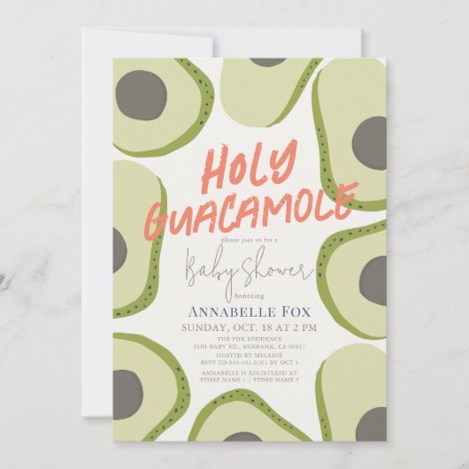 Holy Guacamole Modern Avocado Baby shower Kaart (Voorkant)