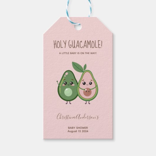 Holy Guacamole Roze Avocado Baby shower Cadeaulabel (Voorkant)