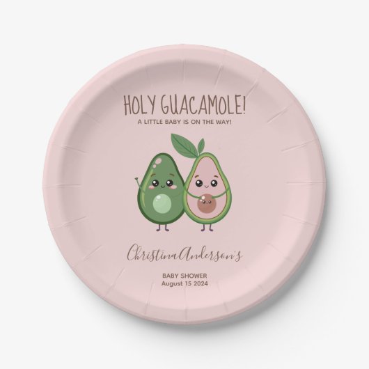 Holy Guacamole Roze Avocado Baby shower Papieren Bordje (Voorkant)