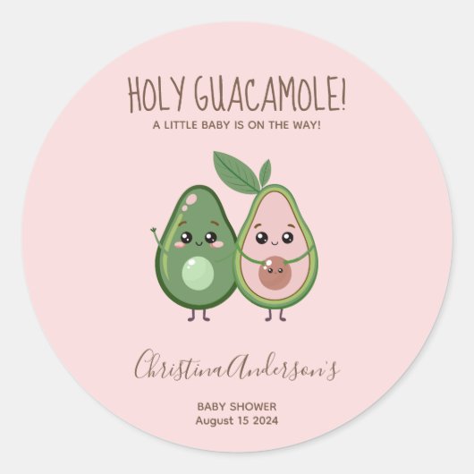 Holy Guacamole Roze Avocado Baby shower Ronde Sticker (Voorkant)
