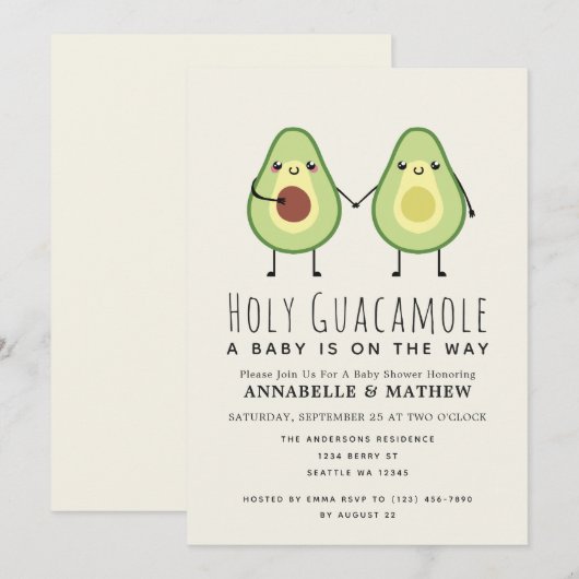 Holy Guacamole Schattige Avocado Couples Baby Kaart (Voorkant / Achterkant)