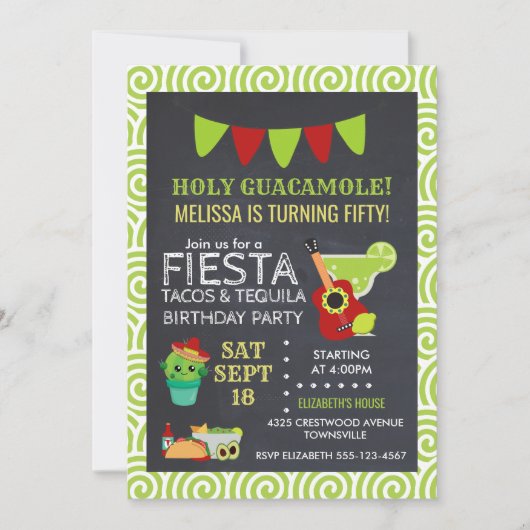 Holy Guacamole Tacos & Tequila Verjaardagsfeestje Kaart (Voorkant)