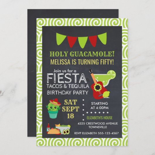 Holy Guacamole Tacos & Tequila Verjaardagsfeestje  Kaart (Voorkant / Achterkant)