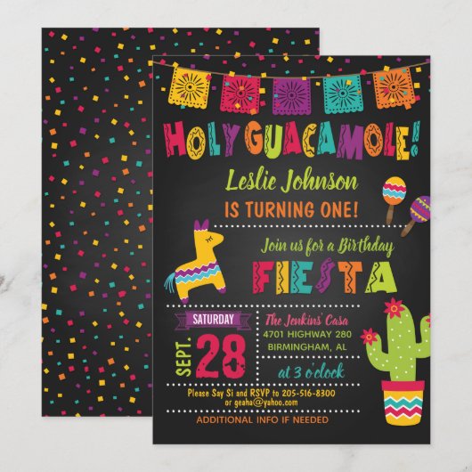 Holy Guacamole Verjaardag Fiesta Uitnodiging - Kin (Voorkant / Achterkant)