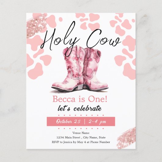 Holy Koe 1e Cowgirl laarzen Verjaardagsmeisje (Voorkant)