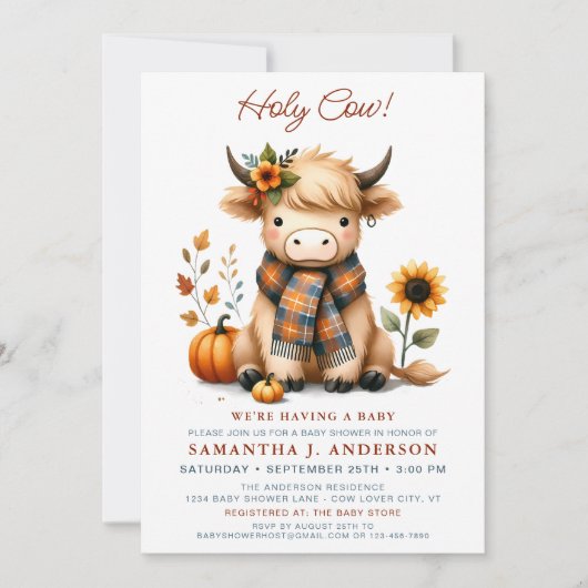 Holy Koe Autumn Highland Calf Herfst Baby shower Kaart (Voorkant)