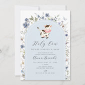 Holy Koe blue flowers boy Baby shower Kaart (Voorkant)