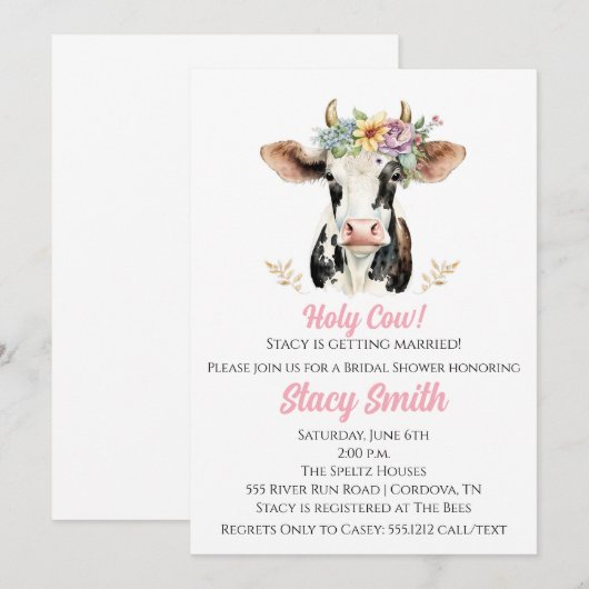 Holy Koe Bridal Shower Uitnodiging (Voorkant / Achterkant)