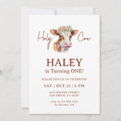 Holy Koe Brown Rustic Chic 1e Baby Verjaardag Kaart (Voorkant)