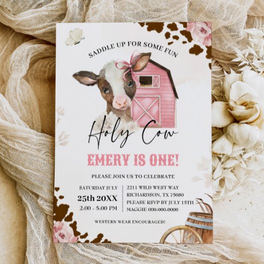 Holy Koe Cowgirl Eerste Rodeo BOERDERIJ VERJAARDAG Kaart