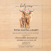 Holy Koe Highland Calf Baby shower Acryl Uitnodigingen (Voorkant)