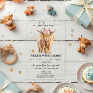 Holy Koe Highland Calf Baby shower Acryl Uitnodigingen