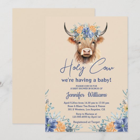 Holy koe Highland Calf baby shower Bloemen Kaart (Voorkant / Achterkant)