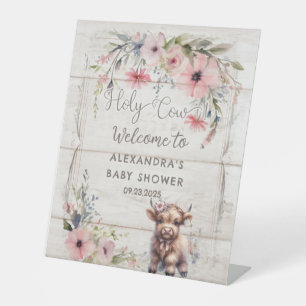 Holy Koe Highland Flowers Schattige Schattig Baby  Reclamebord Met Voetstuk