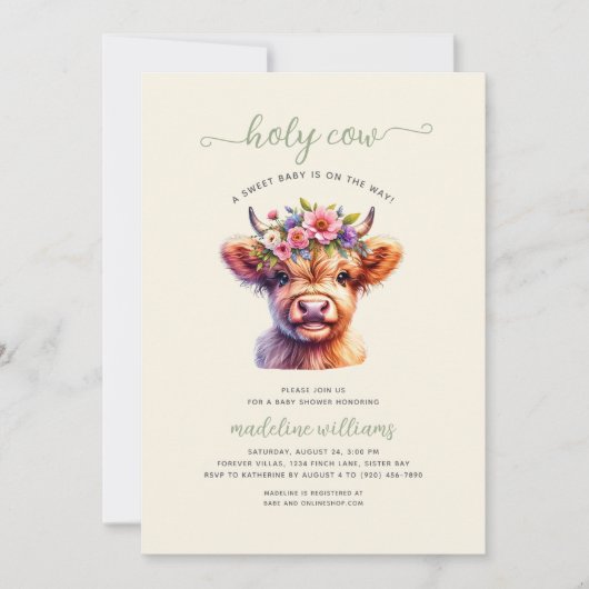 Holy Koe Highland Koe Baby shower Uitnodiging (Voorkant)