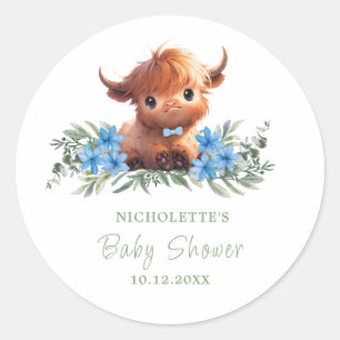 HOLY KOE HIGHLAND MODERN BLUE BABY SHOWER RONDE STICKER