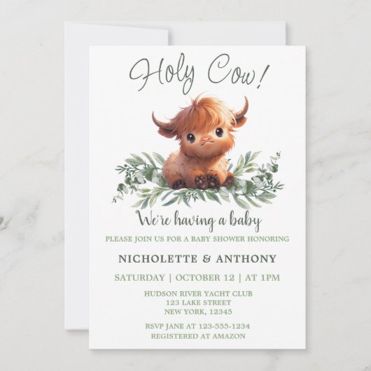 HOLY KOE HIGHLAND MODERN COUPLES BABY SHOWER KAART (Voorkant)