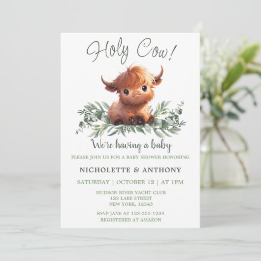 HOLY KOE HIGHLAND MODERN COUPLES BABY SHOWER KAART (Staand voorkant)