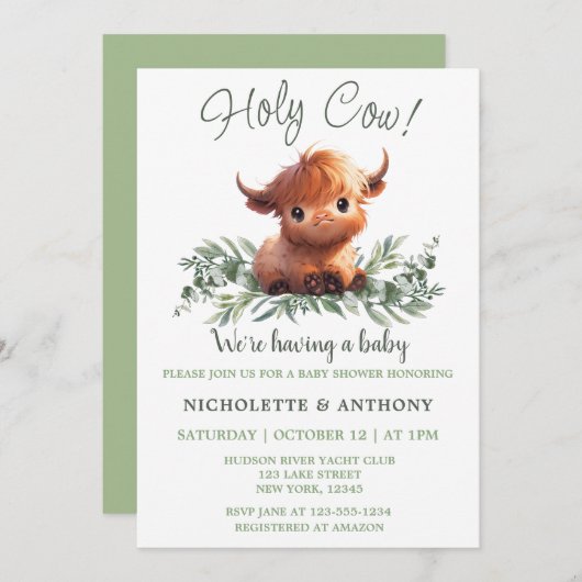 HOLY KOE HIGHLAND MODERN COUPLES BABY SHOWER KAART (Voorkant / Achterkant)