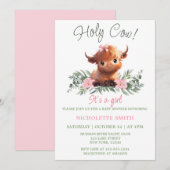 HOLY KOE HIGHLAND MODERN ROZE BABY SHOWER KAART (Voorkant / Achterkant)