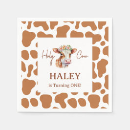 Holy Koe I'm One Brown Print 1e Baby Verjaardag Servet
