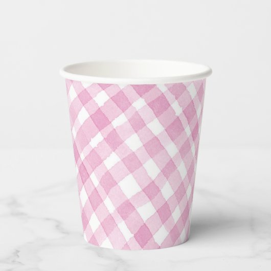 Holy Koe I'm One Pink Gingham Party Cups Papieren Bekers (Achterkant)