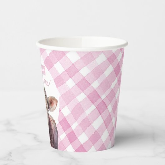 Holy Koe I'm One Pink Gingham Party Cups Papieren Bekers (Links)