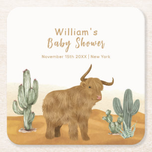Holy Koe minimal Boho Cactus Desert Baby shower Kartonnen Onderzetters