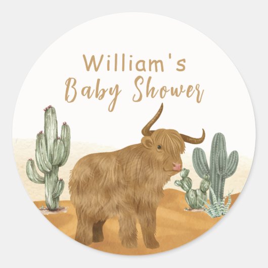 Holy Koe minimal Boho Cactus Desert Baby shower Ronde Sticker (Voorkant)