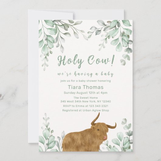 Holy Koe Minimalist Boho Greenery Baby shower Kaart (Voorkant)