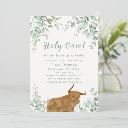 Holy Koe Minimalist Boho Greenery Baby shower Kaart (Staand voorkant)