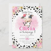 Holy Koe Roze Bloemen Meisje Verjaardag Kaart (Voorkant)