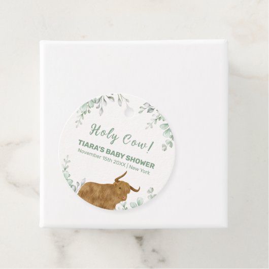 Holy Koe Rustic Boho Greenery Baby shower Bedankjes Labels (In situ)