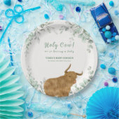 Holy Koe Rustic Boho Greenery Baby shower Papieren Bordje (Feest)