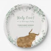 Holy Koe Rustic Boho Greenery Baby shower Papieren Bordje (Voorkant)