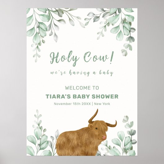 Holy Koe Rustic Boho Greenery Baby shower Welkom Poster (Voorkant)