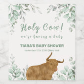 Holy Koe Rustic Boho Greenery Baby shower Wijn Etiket (Enkel label)