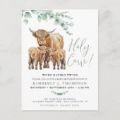 Holy Koe Twins Highland Calf Greenery Baby shower Briefkaart (Voorkant)