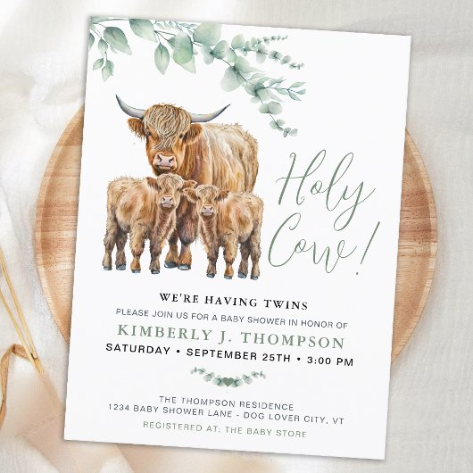 Holy Koe Twins Highland Calf Greenery Baby shower Briefkaart