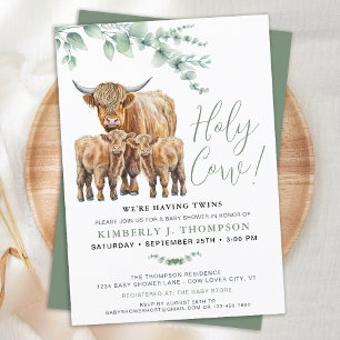 Holy Koe Twins Highland Calf Greenery Baby shower Kaart