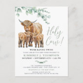 Holy Koe Twins Highland Calf Greenery Baby shower Uitnodiging Briefkaart (Voorkant)