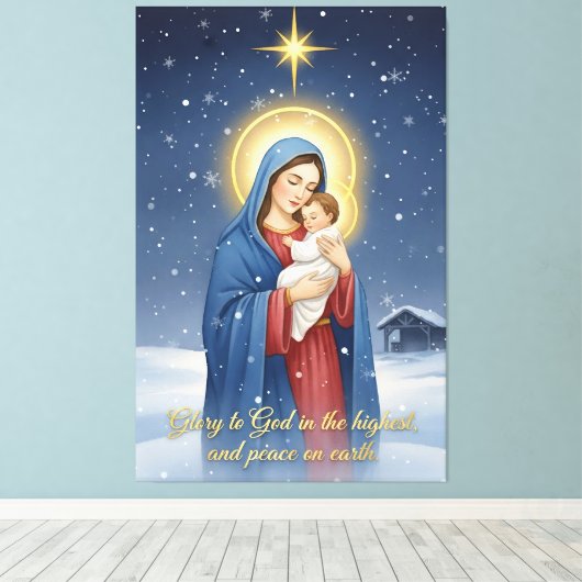 Holy Mother & Baby Jesus Stretched Canvas Print (Insitu (Houten vloer))