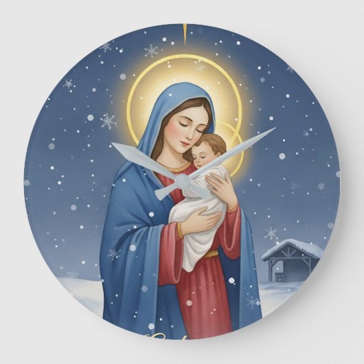 Holy Mother Mary and Baby Jesus Wall Clock Grote Klok (Voorkant)