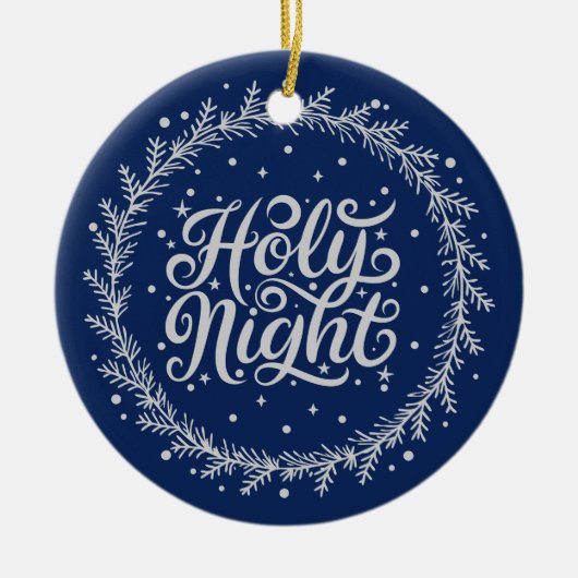 Holy Night Blue Zilveren Script Elegante Keepsake Keramisch Ornament (Voorkant)