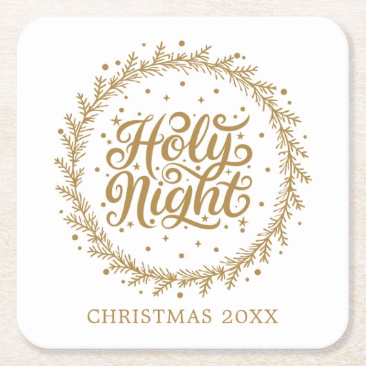 Holy Night Elegant Gold Script Kerstvakantie Kartonnen Onderzetters (Voorkant)